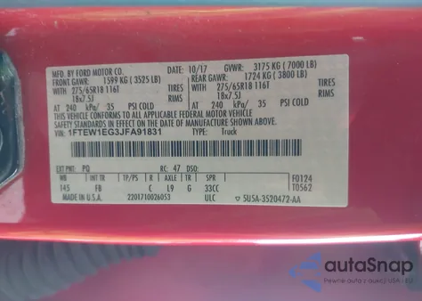 2018 Ford F-150 Xlt z USA, uszkodzony, nr VIN 1FTEW1EG3JFA91831